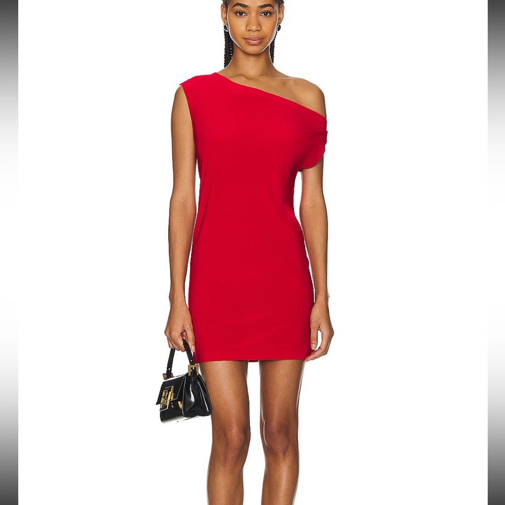 Norma Kamali Drop Shoulder Mini Dress Tiger Red XS New With Tags.